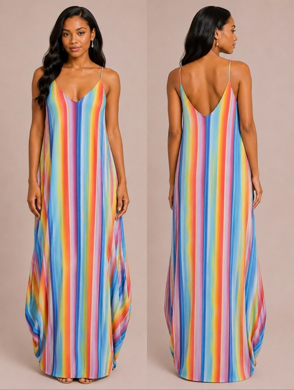 Fantastic Fawn Rainbow Stripe V-Neck Maxi Dress